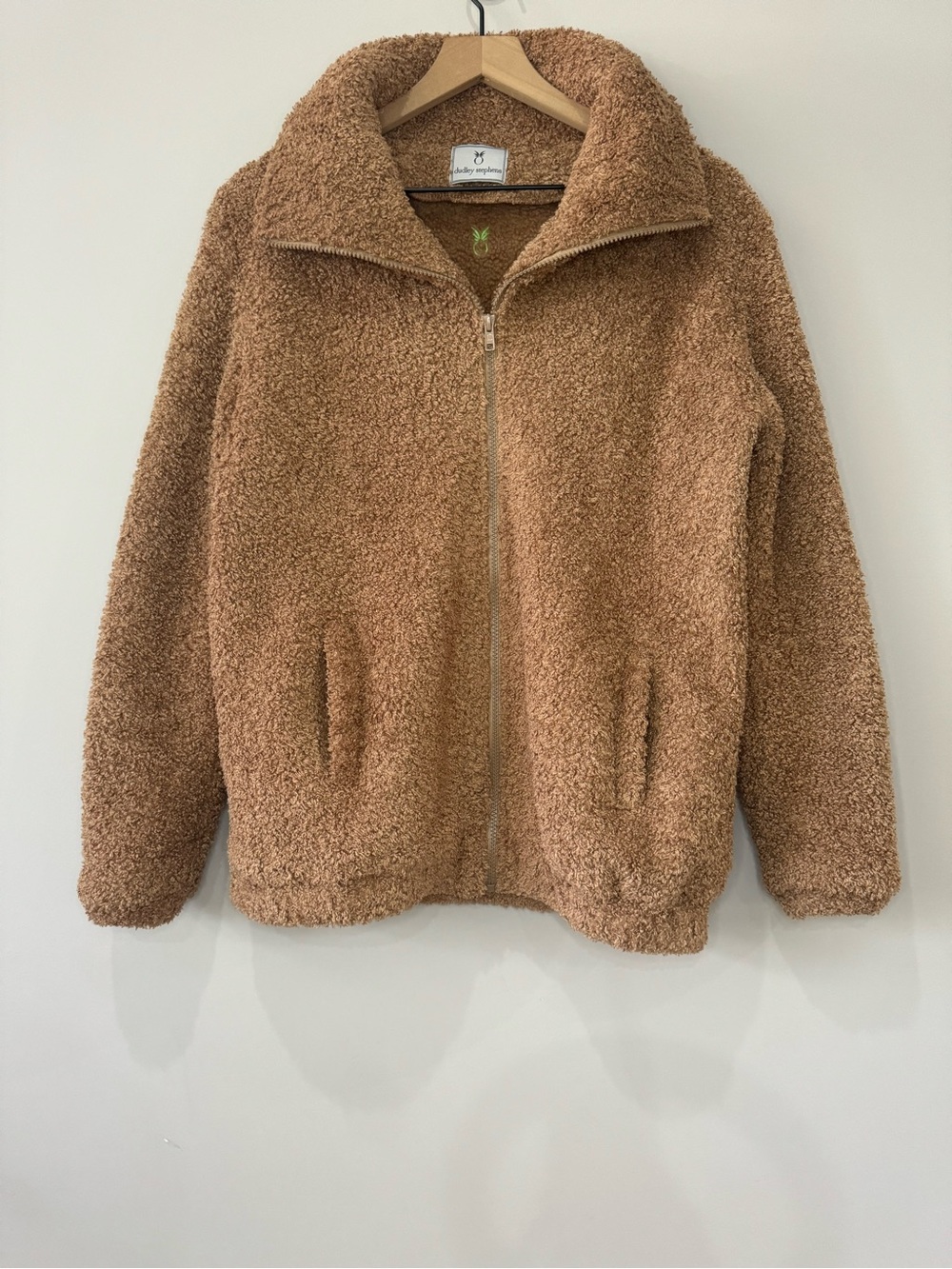 Dudley Stephens Brooklyn Brushed Fleece Plush Teddy Sherpa Jacket in Camel Brown